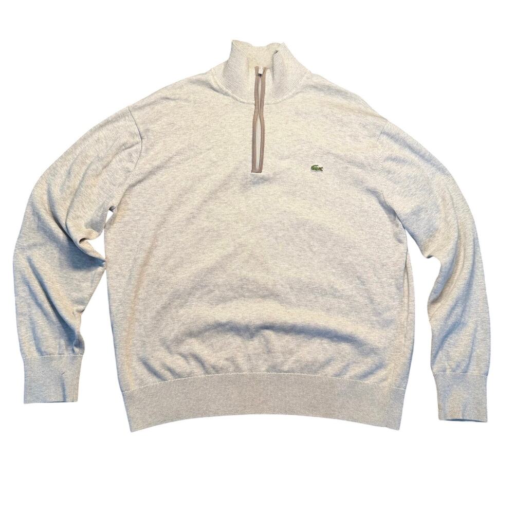 Lacoste 1/2 Zip Pullover Sweater Light Gray Cotton Knit Size 6 (XL)